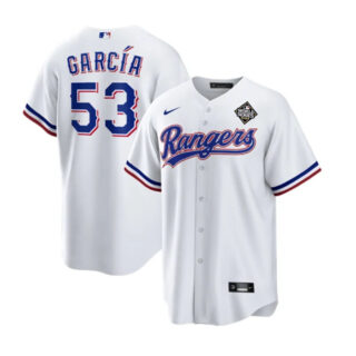 Men's Texas Rangers #53 Adolis García White 2023 World Series Stitched Baseball Jersey