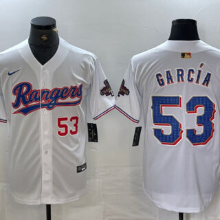 Men's Texas Rangers #53 Adolis García White Gold Cool Base Stitched Baseball Jersey
