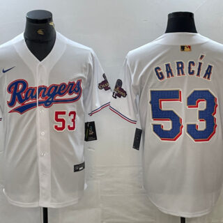 Men's Texas Rangers #53 Adolis García White Gold Cool Base Stitched Baseball Jersey