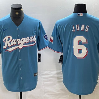 Men's Texas Rangers #6 Josh Jung Blue Cool Base Stitched Baseball Jersey