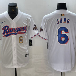 Men's Texas Rangers #6 Josh Jung White Gold Cool Base Stitched Baseball Jersey