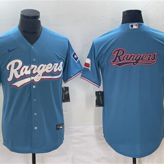Men's Texas Rangers Blue Team Big Logo With Patch Cool Base Stitched Baseball Jersey