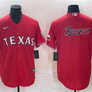 Men's Texas Rangers Red Team Big Logo With Patch Cool Base Stitched Baseball Jersey