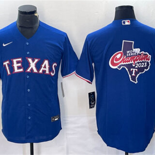 Men's Texas Rangers Royal 2023 World Series Champions Big Logo Cool Base Stitched Baseball Jersey
