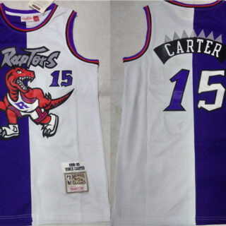 Men's Toronto Raptors #15 Vince Carter Purple White Splite Throwback Stitched Jersey