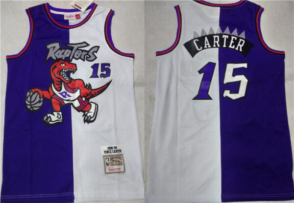 Men's Toronto Raptors #15 Vince Carter Purple White Splite Throwback Stitched Jersey