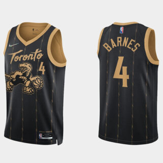 Men's Toronto Raptors #4 Scottie Barnes 2021 22 City Edition Black 75th Anniversary Swingman Stitched Basketball Jersey