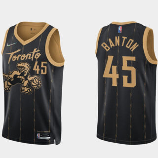 Men's Toronto Raptors #45 Dalano Banton 2021 22 City Edition Black 75th Anniversary Swingman Stitched Basketball Jersey