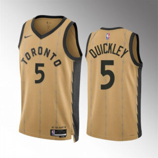 Men's Toronto Raptors #5 Immanuel Quickley Gold 2023 24 City Edition Stitched Basketball Jersey