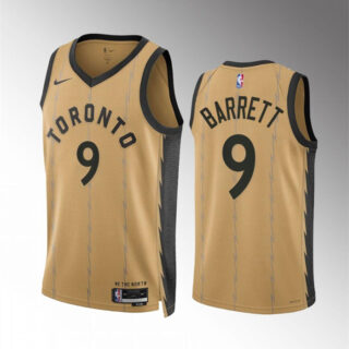 Men's Toronto Raptors #9 RJ Barrett Gold 2023 24 City Edition Stitched Basketball Jersey