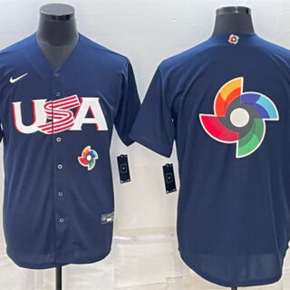 Men's USA Baseball 2023 Navy World Baseball Big Logo Classic Replica Stitched JerseyS