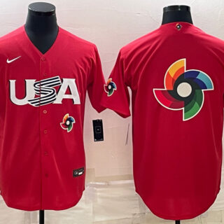 Men's USA Baseball 2023 Red World Baseball Big Logo With Patch Classic Stitched Jersey