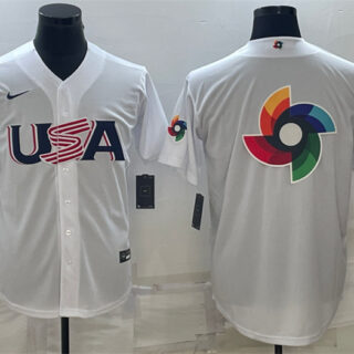 Men's USA Baseball 2023 White World Baseball Big Logo With Patch Classic Replica Stitched Jerseys