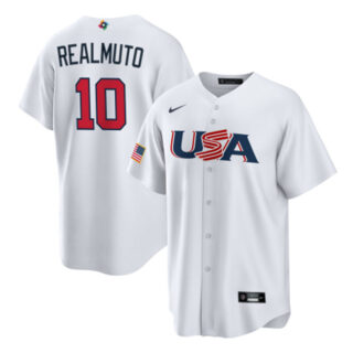 Men's USA Baseball #10 J.T. Realmuto 2023 White World Baseball Classic Replica Stitched Jersey