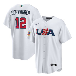 Men's USA Baseball #12 Kyle Schwarber 2023 White World Baseball Classic Replica Stitched Jersey