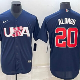Men's USA Baseball #20 Pete Alonso 2023 Navy World Baseball Classic Replica Stitched Jersey