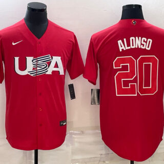 Men's USA Baseball #20 Pete Alonso 2023 Red World Baseball Classic Stitched Jersey