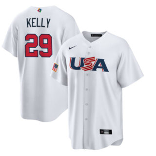 Men's USA Baseball #29 Joe Kelly 2023 White World Baseball Classic Replica Stitched Jersey