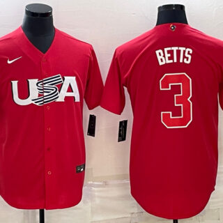 Men's USA Baseball #3 Mookie Betts 2023 Red World Baseball Classic Stitched Jersey