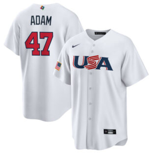 Men's USA Baseball #47 Jason Adam 2023 White World Baseball Classic Replica Stitched Jersey