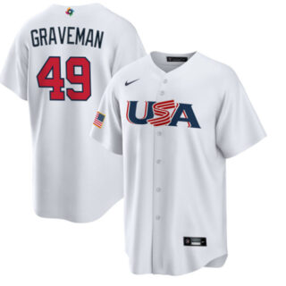 Men's USA Baseball #49 Kendall Graveman 2023 White World Baseball Classic Replica Stitched Jersey