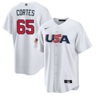 Men's USA Baseball #65 Nestor Cortés Jr. 2023 White World Baseball Classic Replica Stitched Jersey
