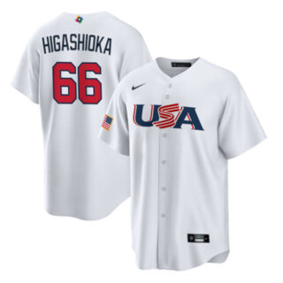 Men's USA Baseball #66 Kyle Higashioka 2023 White World Baseball Classic Replica Stitched Jersey