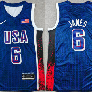 Men's USA Basketball #6 LeBron James Navy 2024 Olympics Stitched Jersey