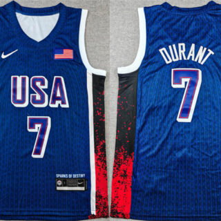 Men's USA Basketball #7 Kevin Durant Navy 2024 Olympics Stitched Jersey