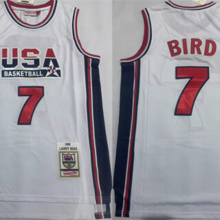 Men's USA Basketball #7 Larry Bird White 1992 Throwback Stitched Jersey