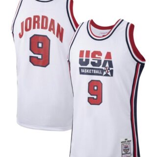 Men's USA Basketball #9 Michael Jordan 1992 White Throwback Stitched Jersey