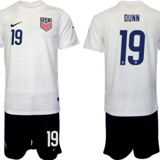 Men's United States #19 Dunn White Home Soccer Jersey Suit