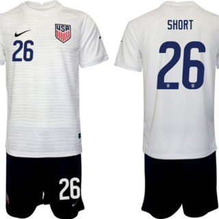 Men's United States #26 Short White Home Soccer Jersey Suit