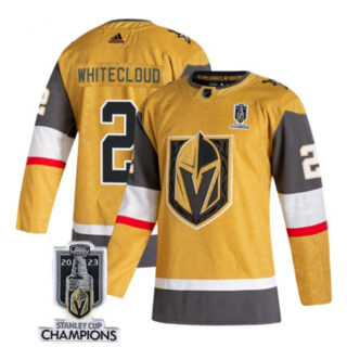Men's Vegas Golden Knights #2 Zach Whitecloud Gold 2023 Stanley Cup Champions Stitched Jersey