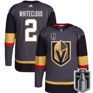 Men's Vegas Golden Knights #2 Zach Whitecloud Gray 2023 Stanley Cup Final Stitched Jersey