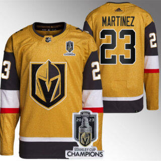 Men's Vegas Golden Knights #23 Alec Martinez Gold 2023 Stanley Cup Champions Stitched Jersey