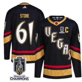 Men's Vegas Golden Knights #61 Mark Stone Black 2023 Stanley Cup Champions Reverse Retro Stitched Jersey