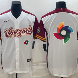 Men's Venezuela Baseball 2023 White World Baseball Big Logo With Patch Classic Stitched Jersey
