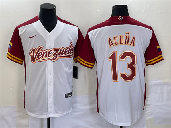 Men's Venezuela Baseball #13 Ronald Acuña Jr. 2023 White World Baseball Classic Stitched Jerseys