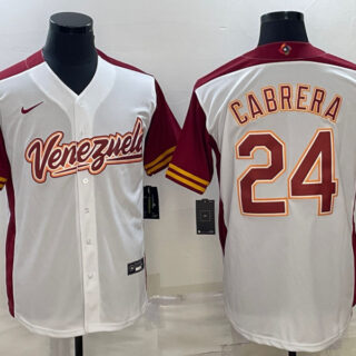 Men's Venezuela Baseball #24 Miguel Cabrera 2023 White World Baseball Classic Stitched Jersey