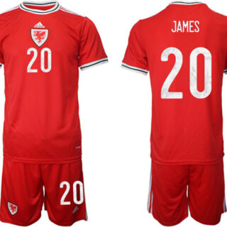 Men's Wales #20 James Red Home Soccer Jersey Suit