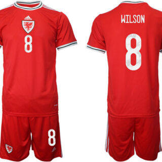 Men's Wales #8 Wilson Red Home Soccer Jersey Suit