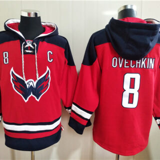 Men's Washington Capitals #8 Alex Ovechkin Red Ageless Must-Have Lace-Up Pullover Hoodie