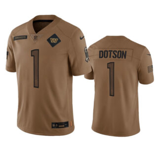 Men's Washington Commanders #1 Jahan Dotson 2023 Brown Salute To Service Limited Stitched Football Jersey