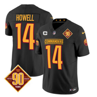 Men's Washington Commanders #14 Sam Howell Black 2023 F.U.S.E. With 1-Star C Patch 90th Anniversary Vapor Limited Stitched Football Jersey