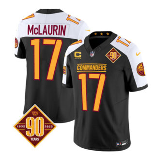 Men's Washington Commanders #17 Terry McLaurin Black White 2023 F.U.S.E. With 4-Star C Patch 90th Anniversary Vapor Limited Stitched Football Jersey