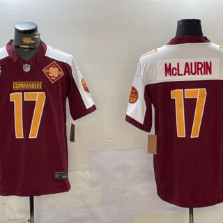 Men's Washington Commanders #17 Terry McLaurin Red White 2023 F.U.S.E. With 4-Star C Patch 90th Anniversary Vapor Limited Stitched Football Jersey