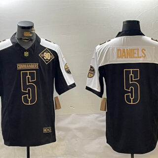 Men's Washington Commanders #5 Jayden Daniels Black Gold 2024 F.U.S.E. 90th Anniversary Vapor Limited Stitched Football Jersey