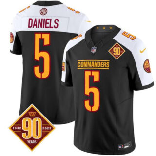 Men's Washington Commanders #5 Jayden Daniels Black White 2024 F.U.S.E. 90th Anniversary Vapor Limited Stitched Football Jersey