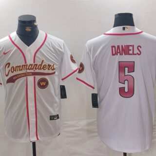 Men's Washington Commanders #5 Jayden Daniels White With Patch Cool Base Stitched Baseball Jerseys